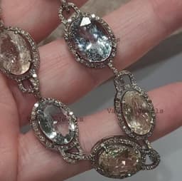 Aquamarine Heliodor Diamond Necklace - Sterling Silver Bridal Jewelry thumbnail 3