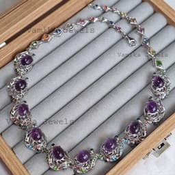 Natural Amethyst Tanzanite Cluster Necklace, 925 Sterling Silver Sapphire Apatite Jewelry, Wedding Gift thumbnail 2