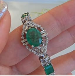 Natural Emerald & Diamond Tennis Bracelet, 925 Sterling Silver Elegant Halo Statement Jewelry thumbnail 8