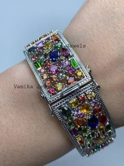 Natural Multi Sapphire Ruby & Spinel Bracelet, 925 Sterling Silver Cluster Jewelry, Wedding Anniversary Gift thumbnail 10