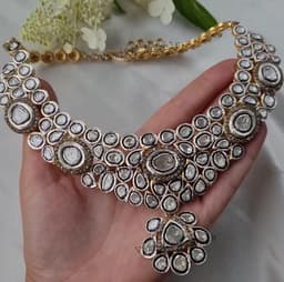 Polki Diamond Bridal Necklace - Sterling Silver Pave Setting thumbnail 5