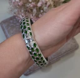 Natural Chrome Diopside Bangle Bracelet, Handmade 925 Sterling Silver Pink Gemstone Statement Jewelry thumbnail 6