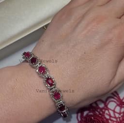 Natural Ruby & Pave Diamond Bracelet, Handmade 925 Sterling Silver Halo Gemstone Jewelry thumbnail 3