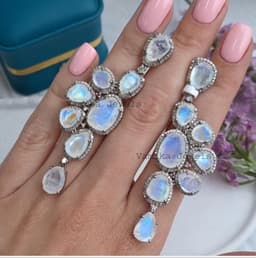 Natural Moonstone Dangle Earring- 925 Sterling Silver Pave Diamond Cluster Jewelry thumbnail 6