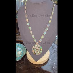 Natural Fire Opal Cluster Necklace - 925 Sterling Silver Pave Diamond Statement Jewelry thumbnail 1