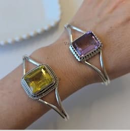 Natural Citrine Amethyst Open Bangle, 925 Sterling Silver Lemon Topaz Cuff Bracelet For Women thumbnail 5