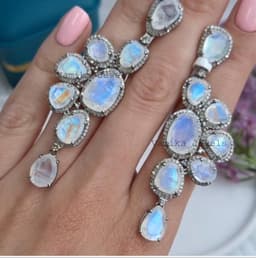 Natural Moonstone Dangle Earring- 925 Sterling Silver Pave Diamond Cluster Jewelry thumbnail 2