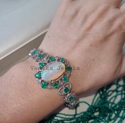 Opal Emerald Diamond Bracelet, Sterling Silver Anniversary Jewelry thumbnail 8
