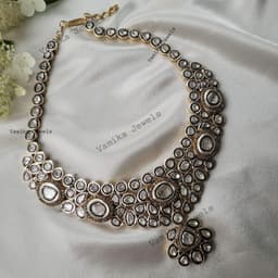 Polki Diamond Bridal Necklace - Sterling Silver Pave Setting thumbnail 6