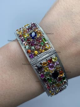 Natural Multi Sapphire Ruby & Spinel Bracelet, 925 Sterling Silver Cluster Jewelry, Wedding Anniversary Gift thumbnail 4