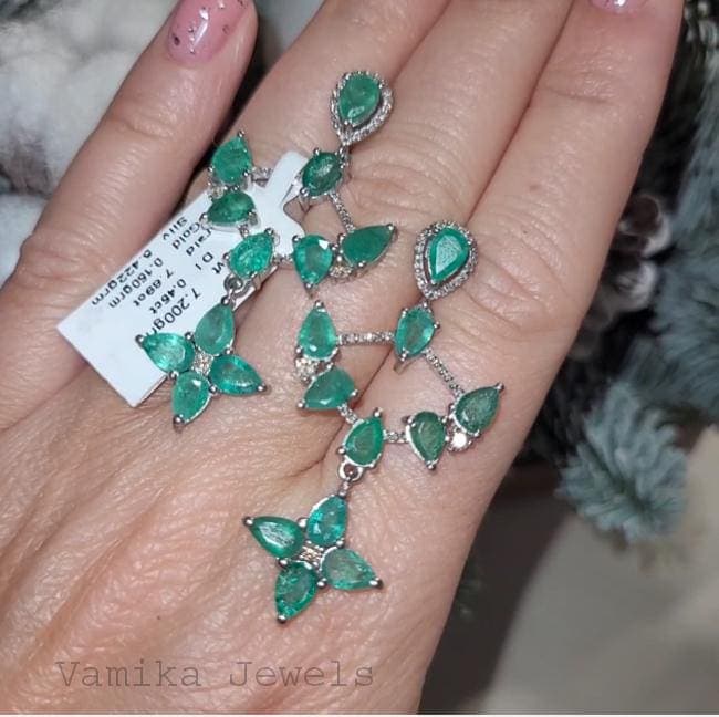 Natural Emerald Diamond Dangle Earrings - 925 Sterling Silver With Gold Post Jewelry, Anniversary Gift
