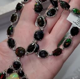 Fire Opal Black Opal Diamond Necklace - Sterling Silver Bridal Jewelry thumbnail 3