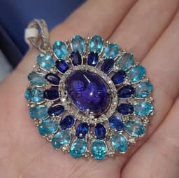 Natural Tanzanite Halo Pendant, Sterling Silver Kyanite Apatite Diamond Multi-Stone Cluster Jewelry thumbnail 5