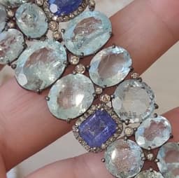 Natural Aquamarine Bracelet, 925 Sterling Silver Tanzanite Pave Diamond Halo Jewelry thumbnail 4