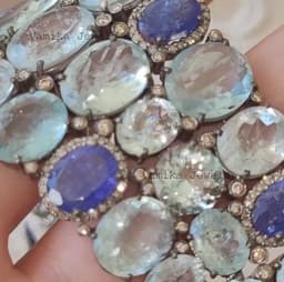 Natural Aquamarine Bracelet, 925 Sterling Silver Tanzanite Pave Diamond Halo Jewelry thumbnail 2