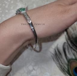 Emerald Diamond Sterling Silver Bangle Bracelet, Handmade Jewelry thumbnail 4