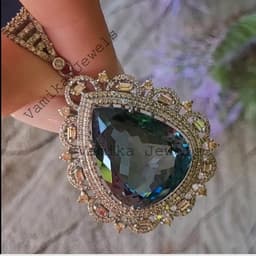 Natural London Blue Topaz Pendant, Sterling Silver Baguette Diamond Halo Statement Jewelry thumbnail 2