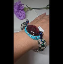 Natural Tourmaline & Diamond Bangle, 925 Sterling Silver Black Spinel Peacock Bracelet Jewelry For Women thumbnail 8