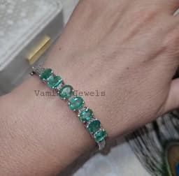 Emerald Diamond Sterling Silver Bangle Bracelet, Handmade Jewelry thumbnail 2