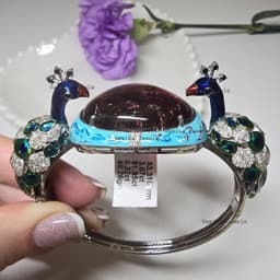 Natural Tourmaline & Diamond Bangle, 925 Sterling Silver Black Spinel Peacock Bracelet Jewelry For Women thumbnail 3
