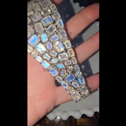 Natural Moonstone Pave Diamond Bracelet, 925 Sterling Silver White Stone Cluster Jewelry thumbnail 7