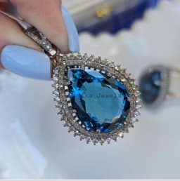 Natural London Blue Topaz Diamond Pendant, 925 Sterling Silver Double Halo Statement Jewelry thumbnail 2