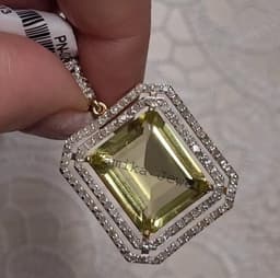 Natural Lemon Topaz & Diamond Halo Pendant, Emerald Cut Sterling Silver Statement Jewelry thumbnail 2