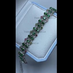 Natural Tsavorite & Diamond Tennis Bracelet, 925 Sterling Silver Elegant Multi Tourmaline Statement Jewelry thumbnail 9