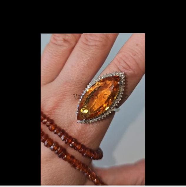 Natural Citrine Diamond Halo Ring, 925 Sterling Silver November Birthstone Anniversary Jewelry