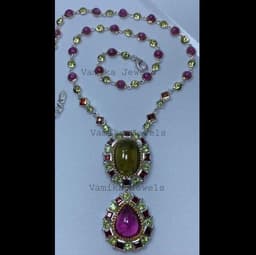 Natural Rubellite Tourmaline Necklace, 925 Sterling Silver Ruby, Peridot and Garnet Statement Jewelry thumbnail 3