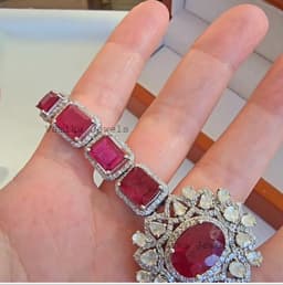 Natural Ruby Bracelet, 925 Sterling Silver Polik Pave Diamond Halo Statement Jewelry thumbnail 10