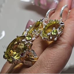 Natural Lemon Quartz Ring Earring Set, 925 Sterling Silver Garnet Peridot Jewelry, Anniversary Gift thumbnail 8