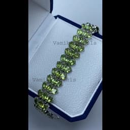 Natural Peridot Tennis Bracelet, 925 Sterling Silver Green Stone Cluster Jewelry thumbnail 1