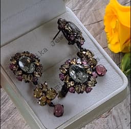 Natural Prasiolite Ring & Dangle Earrings Set, Sterling Silver Citrine Tourmaline Statement Jewelry thumbnail 6