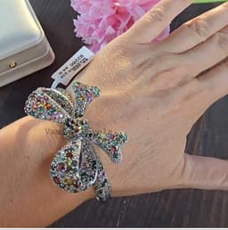 Natural Multi Tourmaline & Diamond Bangle, 925 Sterling Silver Cluster Statement Jewelry thumbnail 8