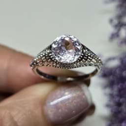 Natural Solitaire Kunzite & Diamond Cocktail Ring, 925 Sterling Silver Bridal Jewelry, Wedding Gift thumbnail 2