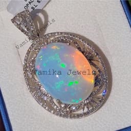 Natural Fire Opal & Diamond Pendant, Sterling Silver Halo October Birthstone Jewelry thumbnail 6