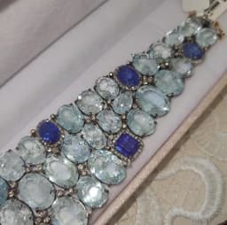 Natural Aquamarine Bracelet, 925 Sterling Silver Tanzanite Pave Diamond Halo Jewelry thumbnail 1