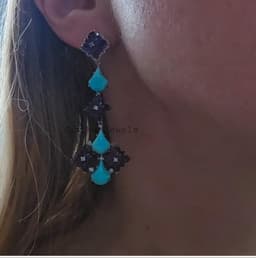 Natural Carved Amethyst Earrings, 925 Sterling Silver Turquoise Pave Diamond Dangle Statement Jewelry thumbnail 1
