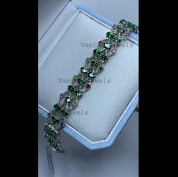 Natural Tsavorite & Diamond Tennis Bracelet, 925 Sterling Silver Elegant Multi Tourmaline Statement Jewelry thumbnail 3