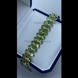 Natural Peridot Tennis Bracelet, 925 Sterling Silver Green Stone Cluster Jewelry thumbnail 3
