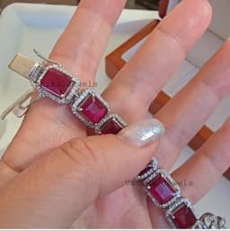Natural Ruby Bracelet, 925 Sterling Silver Polik Pave Diamond Halo Statement Jewelry thumbnail 8