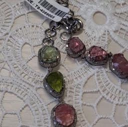 Natural Multi Tourmaline & Diamond Necklace, Handmade 925 Sterling Silver Bridal Wedding Statement Jewelry thumbnail 5
