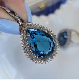 Natural London Blue Topaz Diamond Pendant, 925 Sterling Silver Double Halo Statement Jewelry thumbnail 9