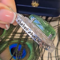 Natural Solitaire Green Tourmaline & Diamond Halo Pendant, Sterling Silver Teardrop Jewelry thumbnail 3