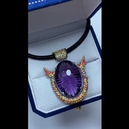 Natural Purple Amethyst Pendant, 925 Sterling Silver Rainbow Sapphire Multi Stone Cocktail Jewelry thumbnail 2