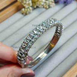 Aquamarine Diamond Sterling Silver Bangle Bracelet, Handmade Gemstone Jewelry thumbnail 7