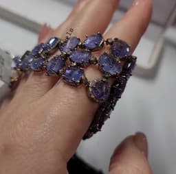 Handmade Tanzanite Bracelet, Pave Diamond Sterling Silver, December Birthstone thumbnail 1