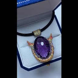 Natural Purple Amethyst Pendant, 925 Sterling Silver Rainbow Sapphire Multi Stone Cocktail Jewelry thumbnail 1