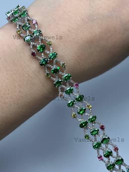 Natural Tsavorite & Diamond Tennis Bracelet, 925 Sterling Silver Elegant Multi Tourmaline Statement Jewelry thumbnail 8